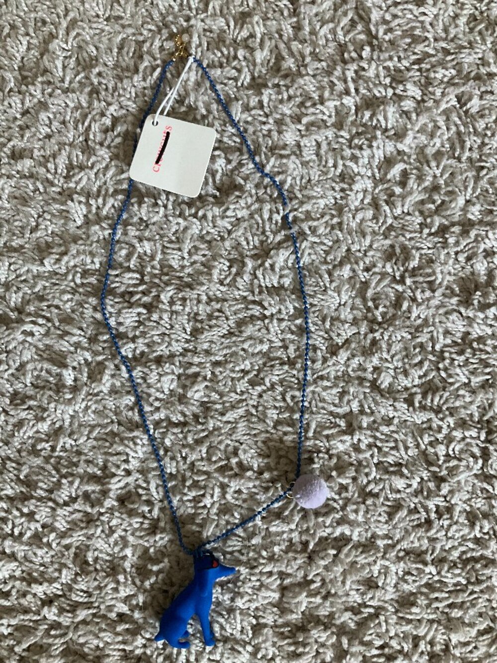 J.CREW CREWCUTS RUBBER DOG IN GLASSES AND TASSEL PENDANT NECKLACE. BLUE.   Lengt